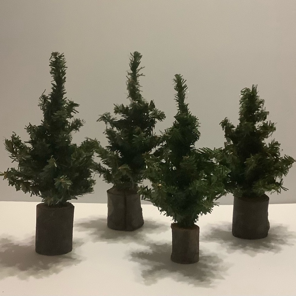 Mini Artificial Evergreen Tabletop Trees, Green, Lot of 4